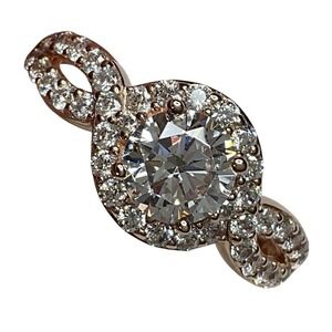 Sterling Silver Ring Halo Cubic Zirconia Sz 11 Rose Gold Engagement‎